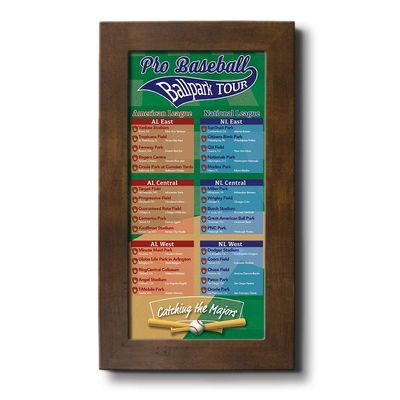 Push Pin Travel Maps Customizable Posters & Prints - Baseball Stadiums Bucket List - Rustic Brown - Personalized Framed Pin Map, Includes 150 Pins - Handcrafted in USA - 13" x 23.5"
