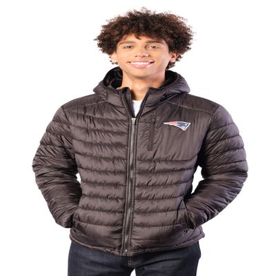Ultra Game NFL New England Patriots Men's Full Zip Hooded Puffer Jacket with Team Logo, Black, S (JKM7621F)