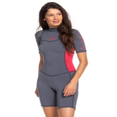 Roxy Womens 2/2Mm Syncro - Short Sleeve Back Zip Flt Springsuit - Women - 8 - Pink Deep Grey/Scarlet 8