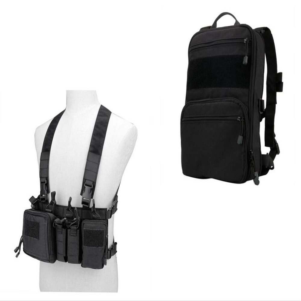 OAREA Tactical Chest Rig Vest + MOLLE Military Backpack for Airsoft Shooting Wargame Paintball