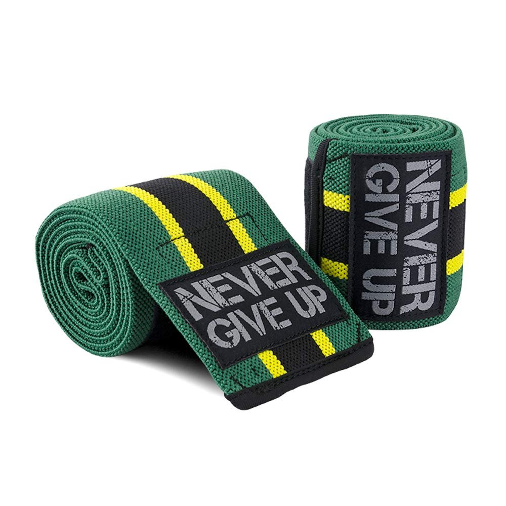 YOUFINE Professional Elastic Elbow Wraps Straps Elbow Support Compression Protection Brace for Bodybuilding Workout Powerlifting Men Gym (Five Stripe, Green)