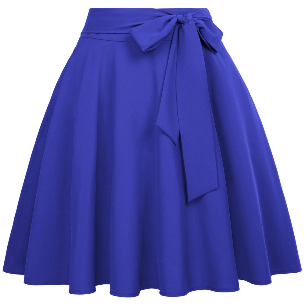 Belle Poque Womens Skirts Below The Knee Length Blue High Waisted Skirts with Pockets Size L