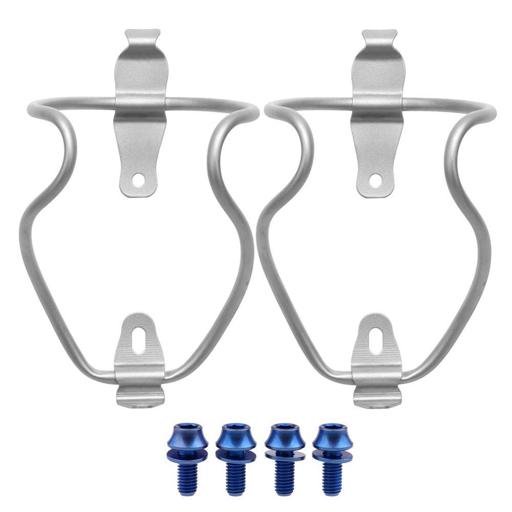 Yaruijia Titanium Alloy Bicycle Water Bottle Cages Lightweight Mountain Bike Cup Holder with M5x12mm Ti Bolt Pack of 2 (Blue Bolt)