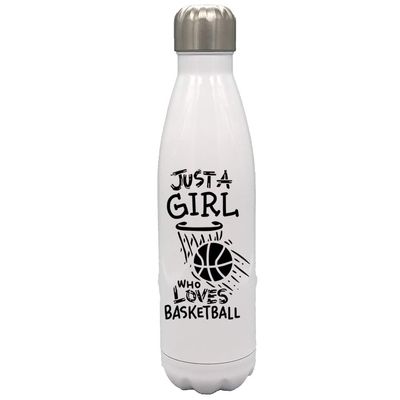 Personalized Sports Balls Just a girl who love Basketball 17 oz Stainless Steel Water Bottle coach player Gift (Black)