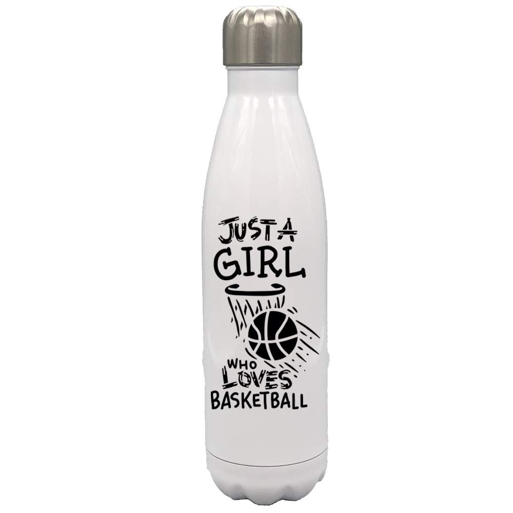 Personalized Sports Balls Just a girl who love Basketball 17 oz Stainless Steel Water Bottle coach player Gift (Black)