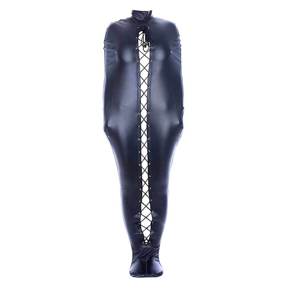 All-Inclusive Bag with Arms Pockets Sleeping Bag,Lacing Mummies, Skinny Mermaid Leather Sports Guard (M, Black)