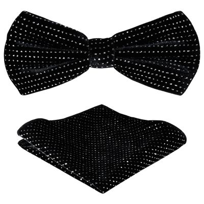 TIE G Men's Glitter Velvet Bow Tie + Pocket Square Set in Gift Box for Wedding, Party : Glittering Effects, Unisex Design (Galaxy Silver)