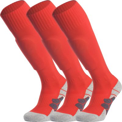 APTESOL Youth Soccer Socks Boys Girls Women Knee High Team Sport Cushion Sock Kids Long Tube Cotton Athletic Compression Socks (3-Pair Red,Small)