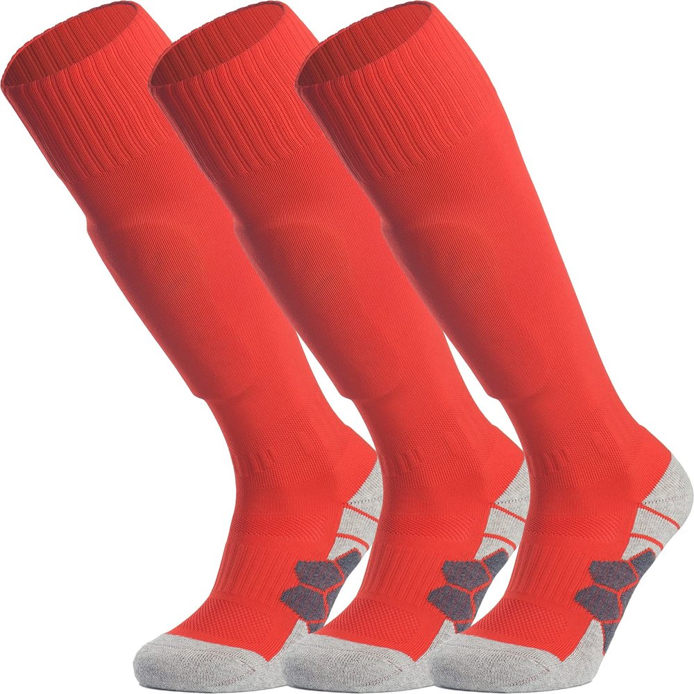 APTESOL Youth Soccer Socks Boys Girls Women Knee High Team Sport Cushion Sock Kids Long Tube Cotton Athletic Compression Socks (3-Pair Red,Small)