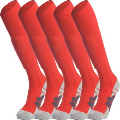 APTESOL Youth Soccer Socks Knee High Team Sport Cushion Sock Women Men Long Tube Cotton Athletic Compression Socks (5-Pair Red,Large)