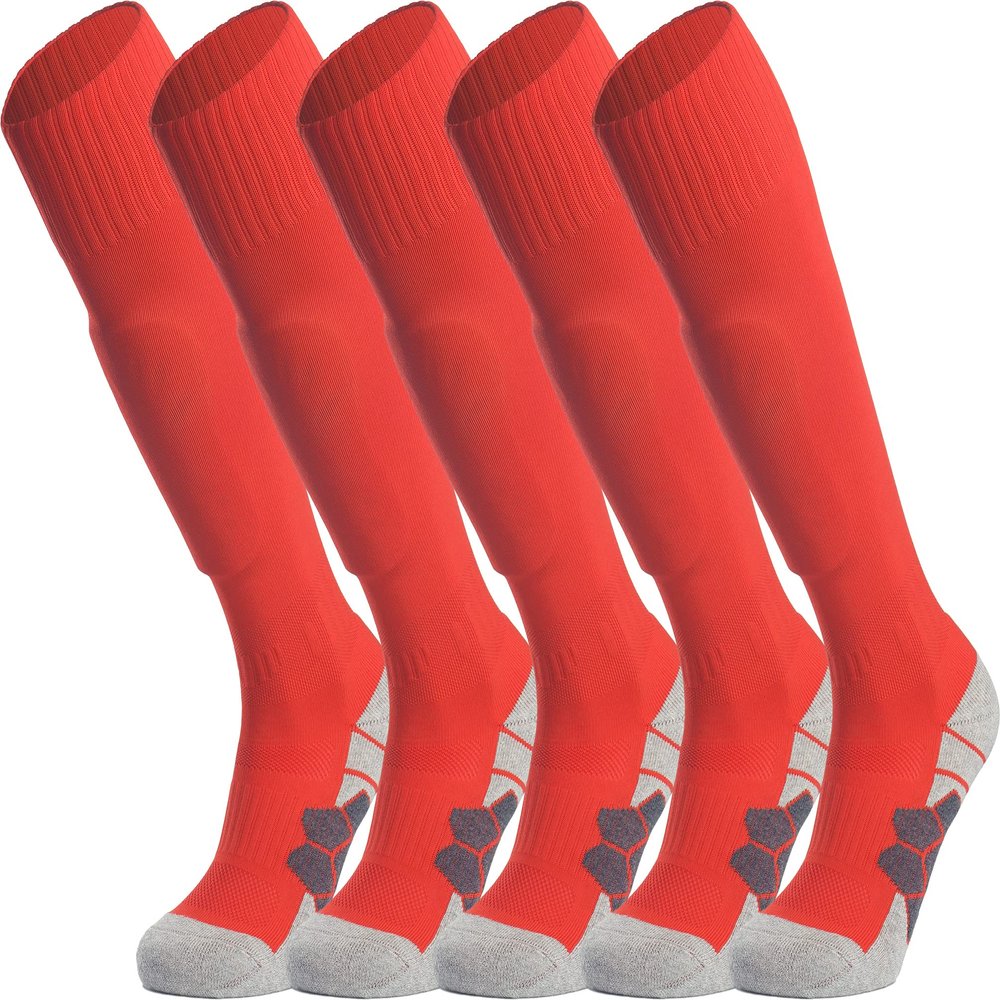 APTESOL Youth Soccer Socks Knee High Team Sport Cushion Sock Women Men Long Tube Cotton Athletic Compression Socks (5-Pair Red,Large)