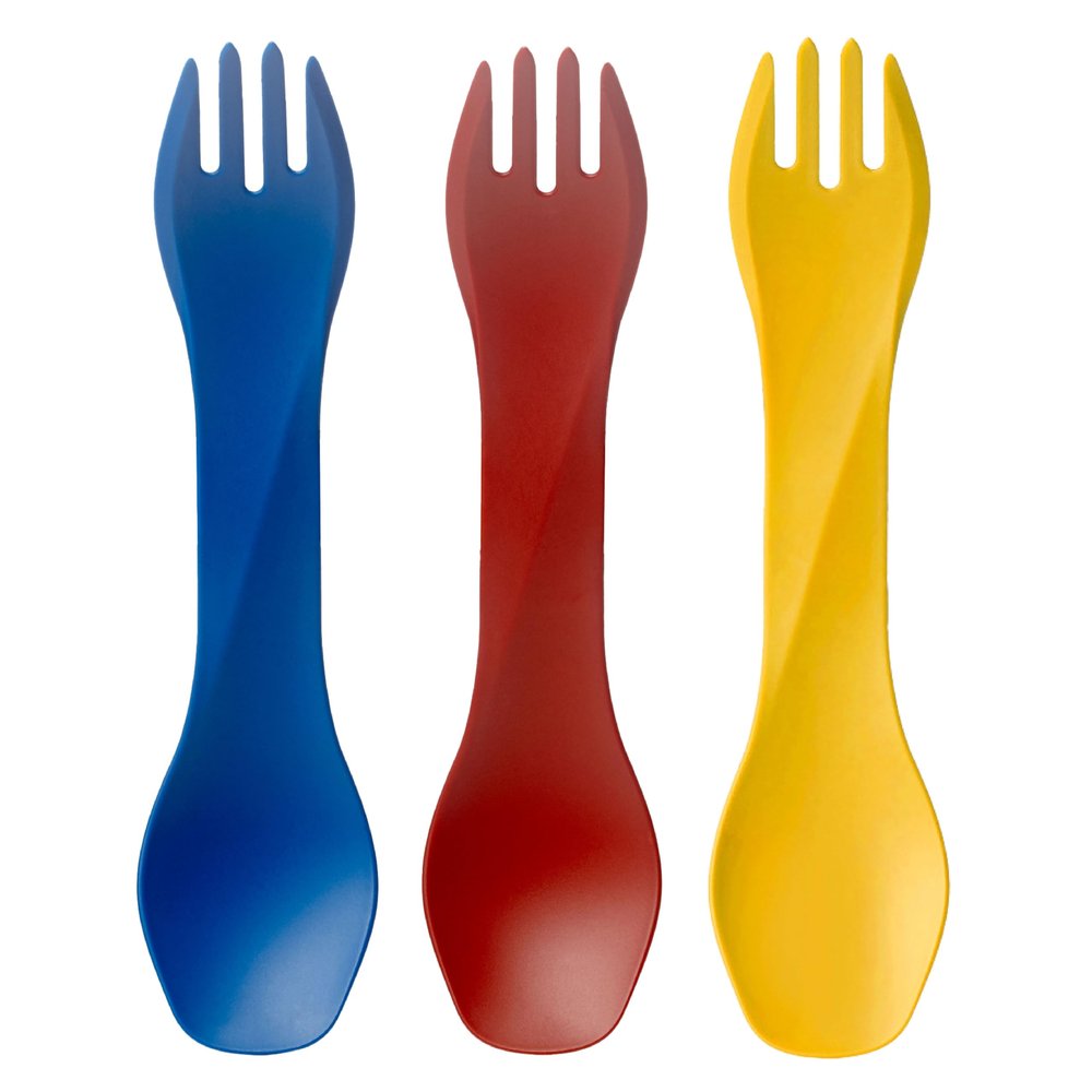 humangear GoBites Uno 3-Pack | Travel & Camping Utensils | Portable & Convertible Dining Ware | Multi-Functional Spork | Blue/Red/Yellow, Uno (Bulk) 3-Pack