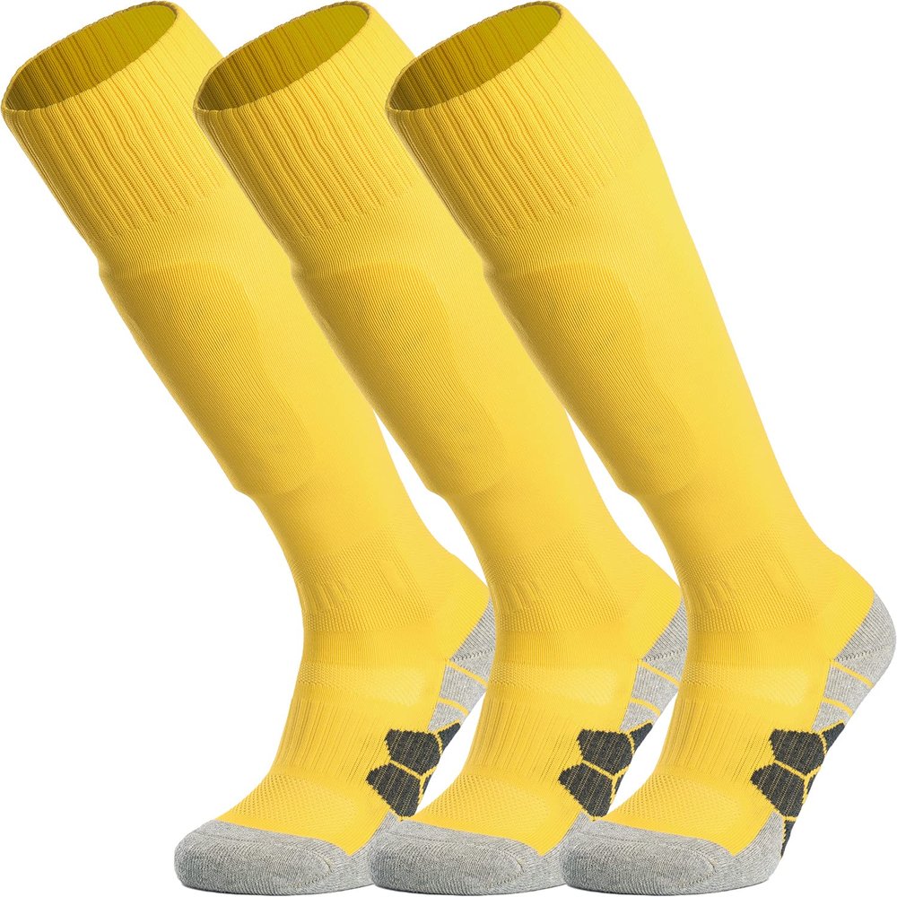 APTESOL Youth Soccer Socks Boys Girls Women Knee High Team Sport Cushion Sock Kids Long Tube Cotton Athletic Compression Socks (3-Pair Yellow,Small)