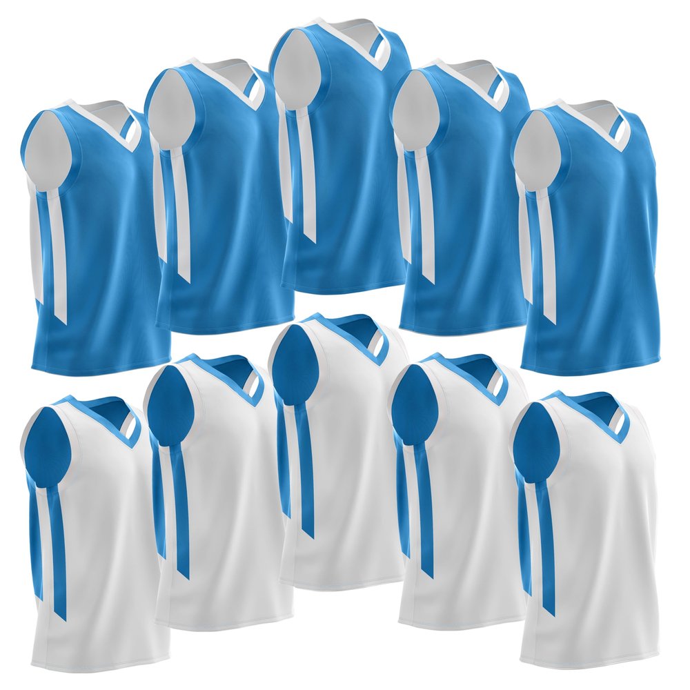 10-Pack Men's Reversible Custom Basketball Jerseys, Plain Mesh Athletic Sleeveless Shirts Blank Team Uniforms Set (Carolina Blue/White)