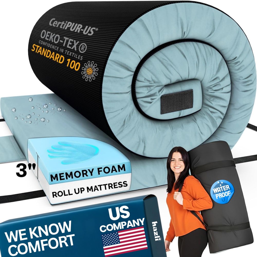 Hazli Matrix AirCell Comfort-Cell Memory Foam Camping Mattress Pad - Roll Up Mattress for Adults - Portable Cot Sleeping Pad for Camping - Floor Mat or Bed Roll for Car, SUV - Kids 64 x 26 x 3