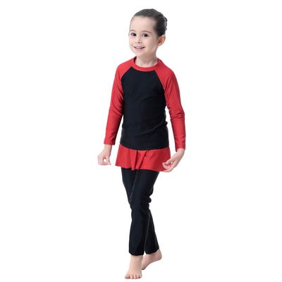 Muslim Swimsuit Girls 3-Piece Full Cover Hijab Burkini Islamic Arabic Modest Swimwear Sunsuit Beachwear Top Pants Cap Costume Black+Red 18-24 Months