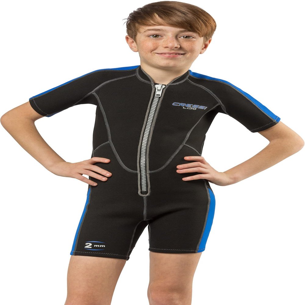 Cressi Lido 2 mm Jr Short Sleeves Short Wetsuits, Black/Blue, 3XS