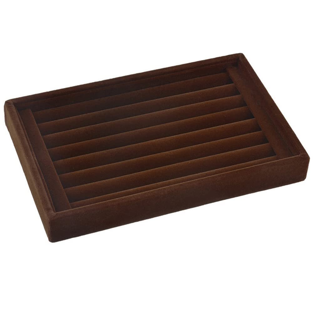 AKOAK 1 Pack Jewelry Display Tray Wooden Flannel Dresser Ring Earring Bracelet Watch Storage Case Portable Display Rack (brown)