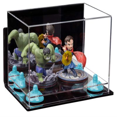 Better Display Cases Versatile Acrylic Display Case - Small Rectangle Box with Mirror, Wall Mount, Light Blue Risers and Clear Base 9.5" x 6" x 6.5" (A005-BLR)