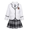 JEATHA Kids Girls Long Sleeves British Style School Uniforms Anime Cosplay Shirt Blazer with Tie Plaid Mini Skirt Set White 5-6 view 1