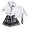 JEATHA Kids Girls Long Sleeves British Style School Uniforms Anime Cosplay Shirt Blazer with Tie Plaid Mini Skirt Set White 5-6 view 3