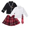 JEATHA Kids Girls Long Sleeves British Style School Uniforms Anime Cosplay Shirt Blazer with Tie Plaid Mini Skirt Set Black 7-8 view 3