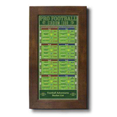 Football Stadiums Bucket List Tracker - Rustic Brown Frame - 13.5 inches x 23.5 inches - Pin Your Football Stadium Visits - Canvas Wall Art