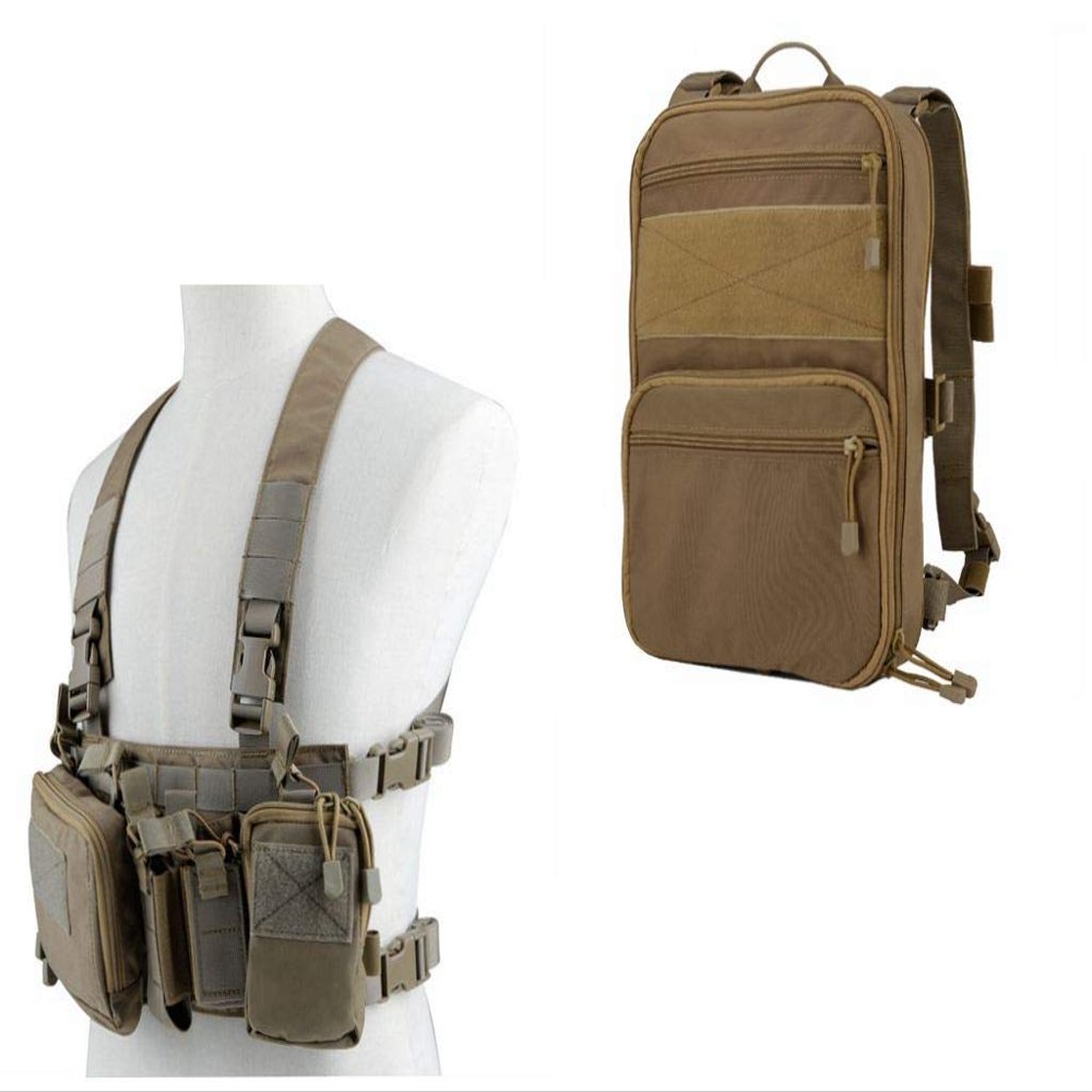 OAREA Tactical Chest Rig Vest + MOLLE Military Backpack for Airsoft Shooting Wargame Paintball