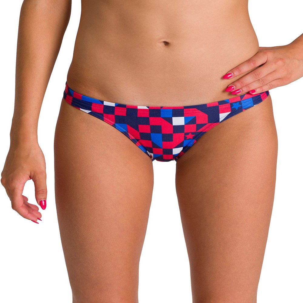 ARENA Women's Print Sport Bikini Tie Back MaxLife Swimsuit Bathing Suit Top and Bottom for Swimming, Red USA - Bottom, 22
