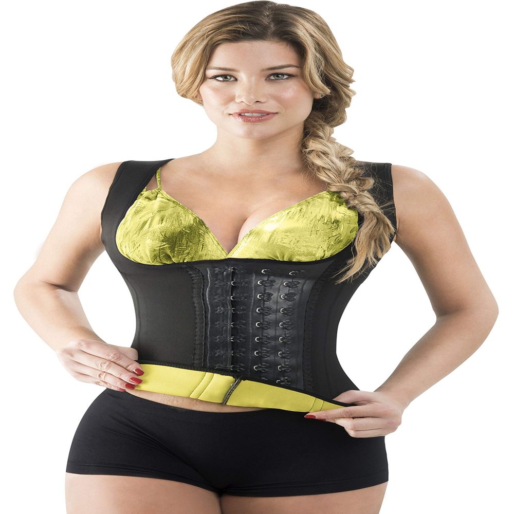 Neo Latex Waist Cincher Trainer Sauna Sports Vest Sweat 3 Hooks Fajas Colombianas Reductoras Chaleco 208B3 X-Large-38 Black