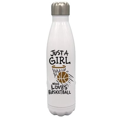 Personalized Sports Balls Just a girl who love Basketball 17 oz Stainless Steel Water Bottle coach player Gift (Brown)