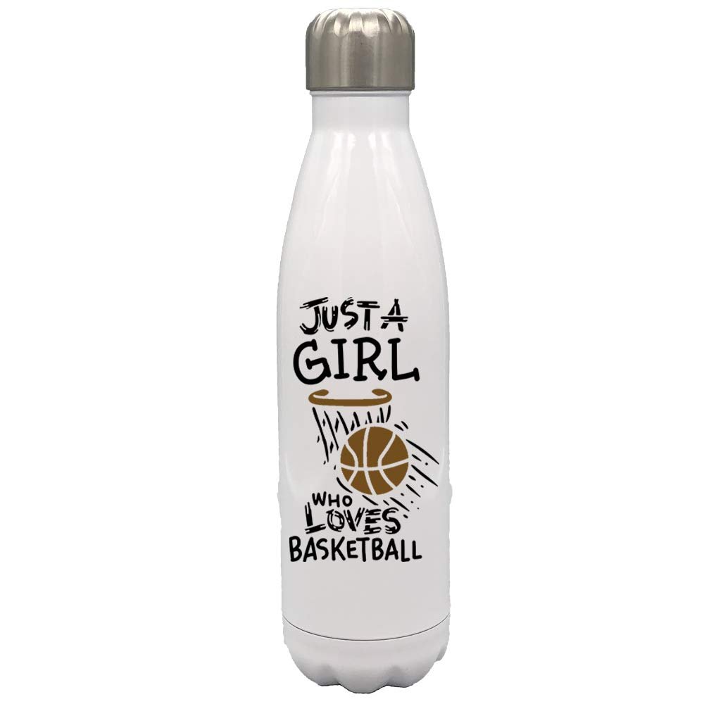 Personalized Sports Balls Just a girl who love Basketball 17 oz Stainless Steel Water Bottle coach player Gift (Brown)