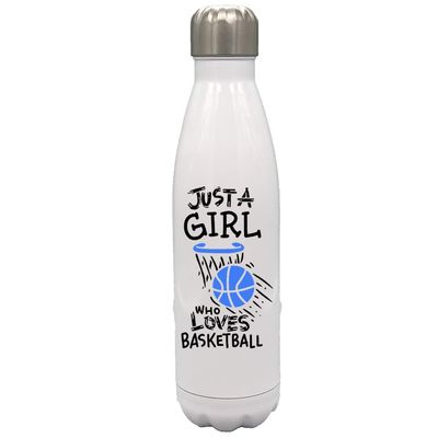 Personalized Sports Balls Just a girl who love Basketball 17 oz Stainless Steel Water Bottle coach player Gift (Blue)