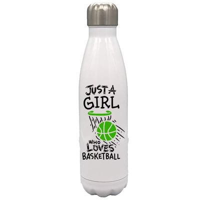 Personalized Sports Balls Just a girl who love Basketball 17 oz Stainless Steel Water Bottle coach player Gift (Green)