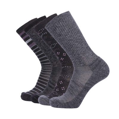 EnerWear 4 Pack Women's Merino Wool Outdoor Hiking Trail Crew Sock (US, Numeric, 9, 11, Regular, Regular, Dark Grey/Grey Stripe/Multi)