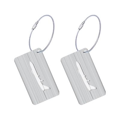 AKOAK 2-Pack Metal Luggage Tags, Square Engravable Suitcase ID Tag for Air Travel, Personalized Aluminum Alloy Bag Nameplate with Stainless Steel Loop, Quick Identification Travel Essentials (Silver)
