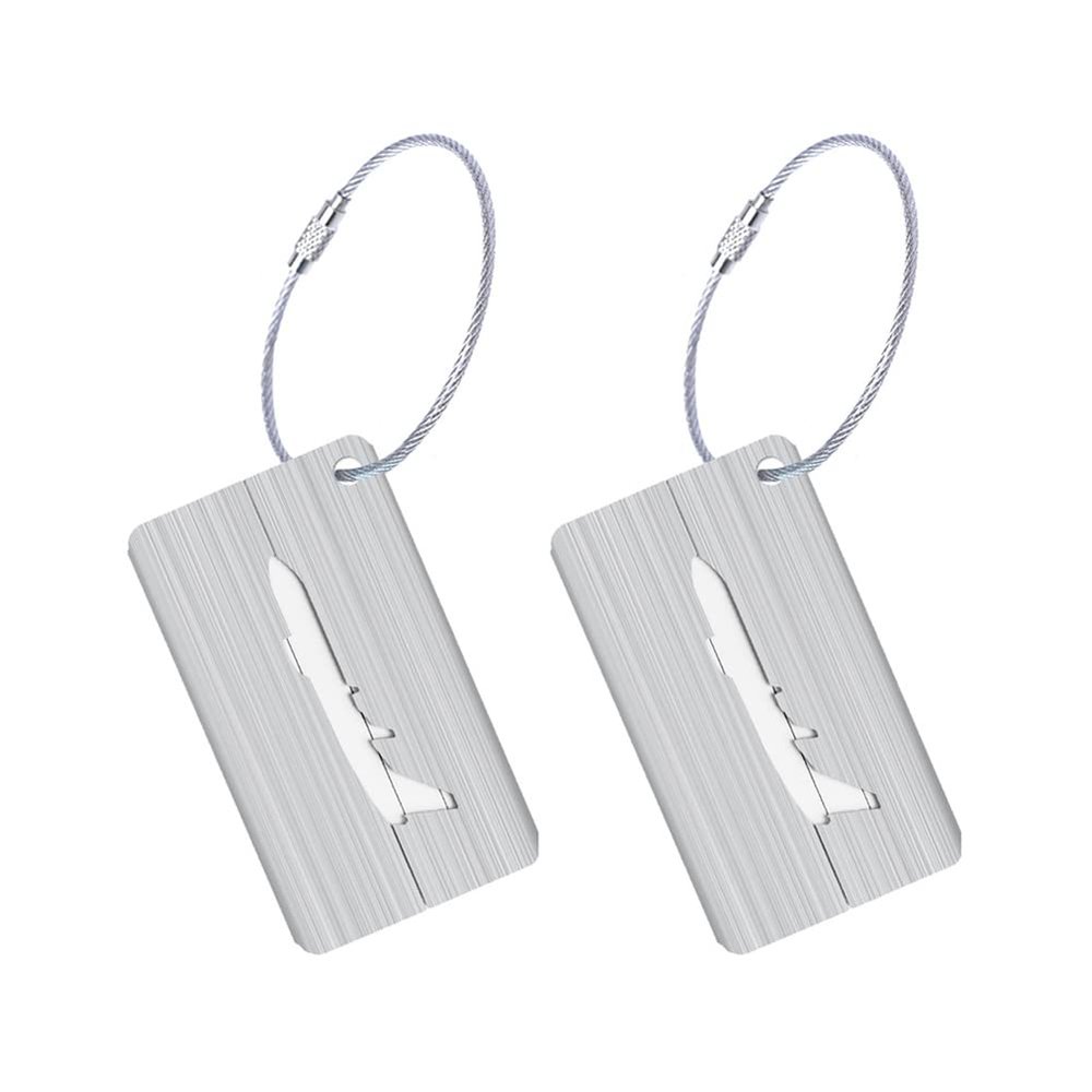 AKOAK 2-Pack Metal Luggage Tags, Square Engravable Suitcase ID Tag for Air Travel, Personalized Aluminum Alloy Bag Nameplate with Stainless Steel Loop, Quick Identification Travel Essentials (Silver)