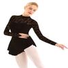 iiniim Women's Adult Floral Lace Ballet Dance Skirted Leotard Long Sleeve Figure Ice Skating Dresses Black Small view 2