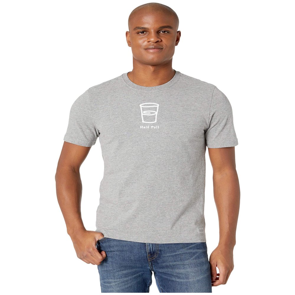 Life is Good Men's Crusher Tee Shirt, Short Sleeve Cotton Graphic T-Shirts, Half Full, Heather Gray, XX-Large