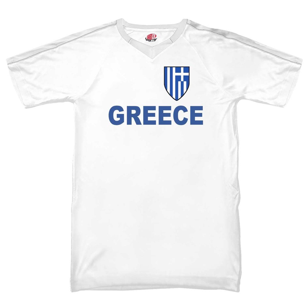 Custom Greece Soccer Jersey Youth Large in White and Black