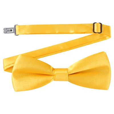 AWAYTR Boys Child Kids Bow ties - Adjustable Pre Tied Solid Color Wedding Party Bowties (Gold Yellow)