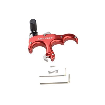 AMEYXGS Archery Automatic Thumb Trigger 3 Finger Archery Release Aid Grip Shooting Tool Accessory for Compound Bow Hunting Shooting (red)