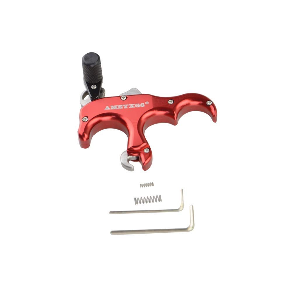 AMEYXGS Archery Automatic Thumb Trigger 3 Finger Archery Release Aid Grip Shooting Tool Accessory for Compound Bow Hunting Shooting (red)