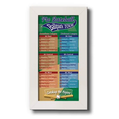 Push Pin Travel Maps Customizable Posters & Prints - Baseball Stadiums Bucket List - Textured White - Personalized Framed Pin Map, Includes 150 Pins - Handcrafted in USA - 13" x 23.5"