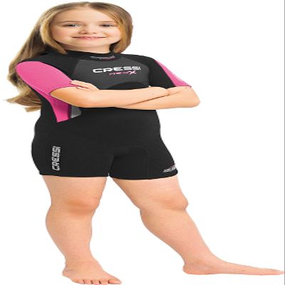 Cressi Med X 2.5 mm Junior Short Sleeves Short Wetsuits, Black/Pink, 3XS