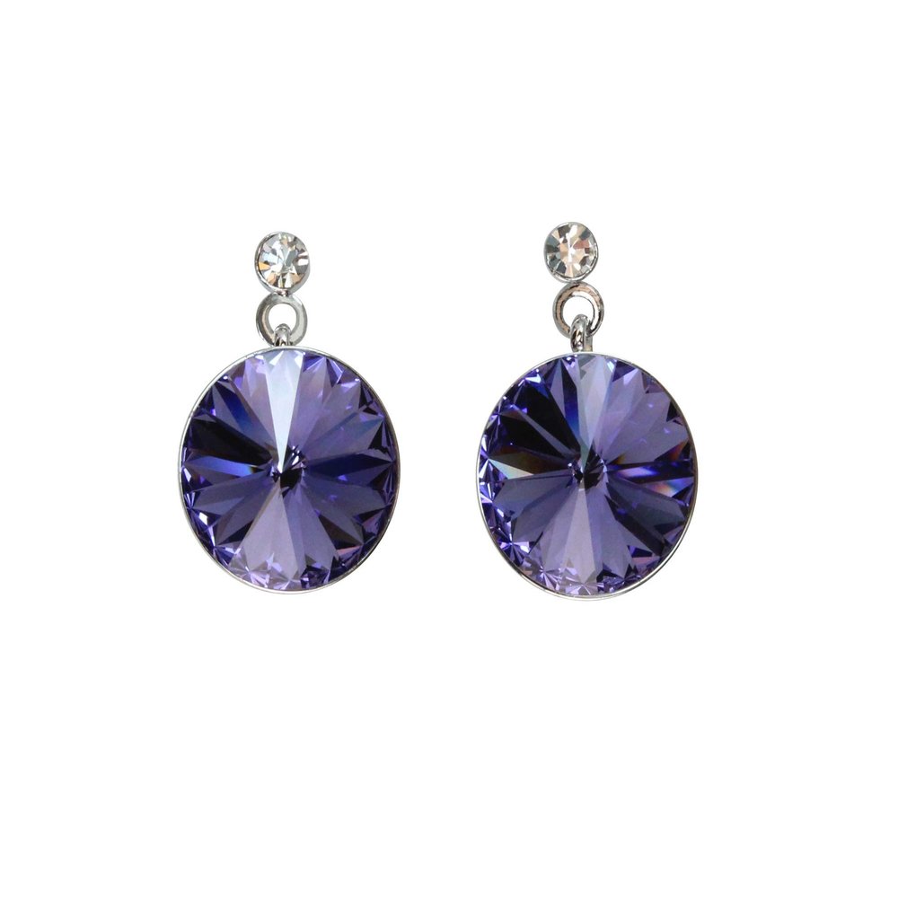 Faship Gorgeous Tanzanite Premium Rhinestone Crystal Dangle Pierced Earrings - Tanzanite