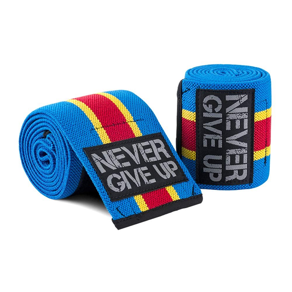 YOUFINE Professional Elastic Elbow Wraps Straps Elbow Support Compression Protection Brace for Bodybuilding Workout Powerlifting Men Gym (Five Stripe, Light Blue)