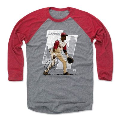 500 LEVEL Barry Larkin 3/4 Sleeve T-Shirt (Baseball Tee, XXX-Large, Red/Heather Gray) - Barry Larkin Offset WHT