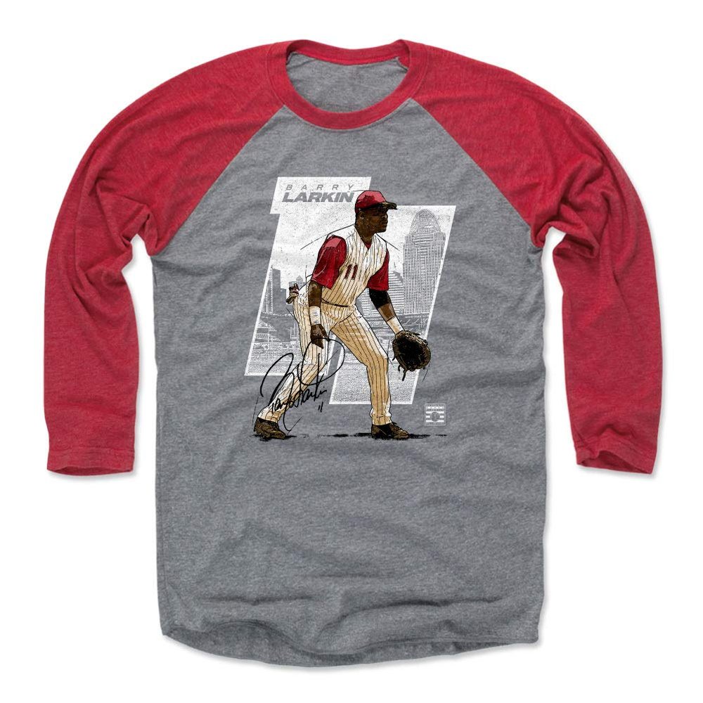 500 LEVEL Barry Larkin 3/4 Sleeve T-Shirt (Baseball Tee, XXX-Large, Red/Heather Gray) - Barry Larkin Offset WHT