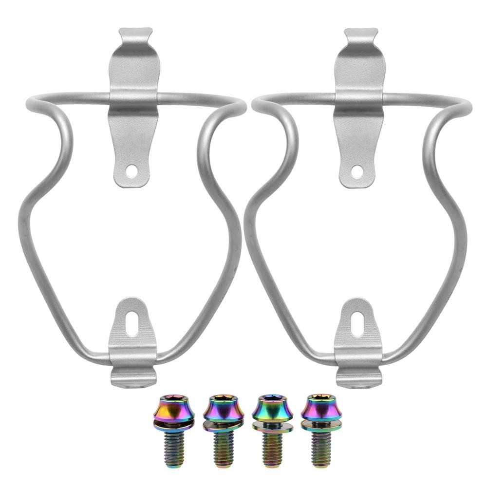 Yaruijia Titanium Alloy Bicycle Water Bottle Cages Lightweight Mountain Bike Cup Holder with M5x12mm Ti Bolt Pack of 2 (Rainbow Bolt)